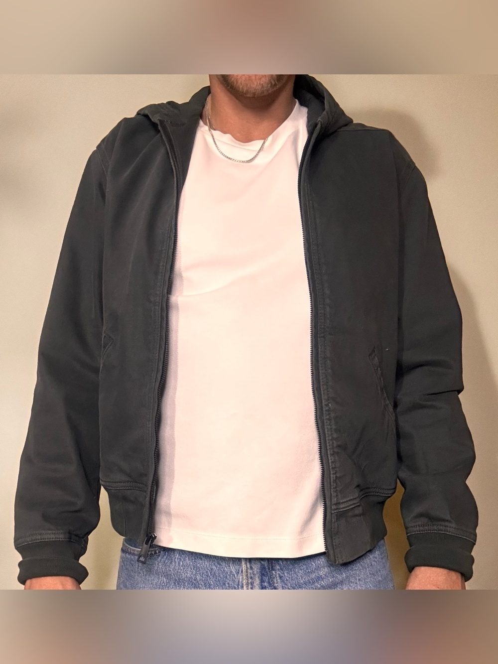 Men's HOLLISTER cropped Hooded Zip Jacket - Dark Blue